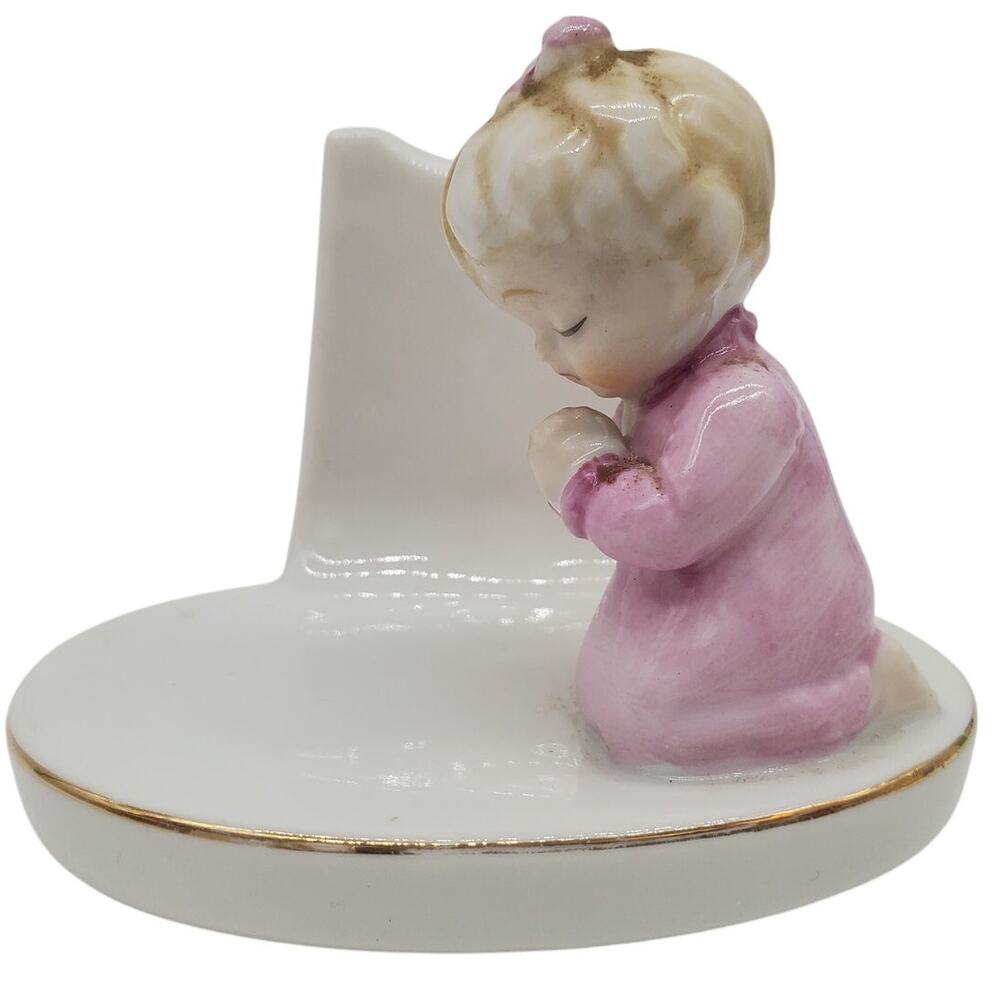 Vintage 1956 Bond Ware L & M Porcelain Figurine Girl Praying Jewelry Holder SO34